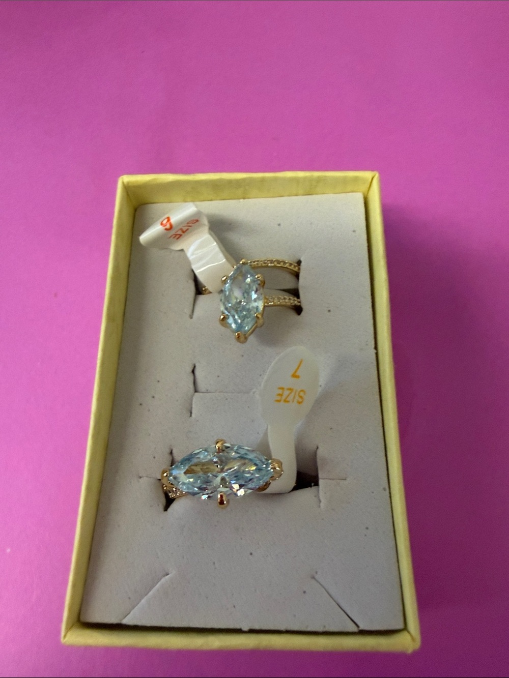Bomb Party Gold-Plated Marquise Aquamarine Ring - Size 6 and 7